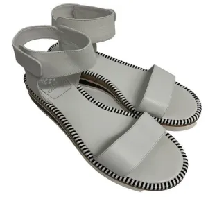 Vince Camuto Mariena White Black Leather Wedge Platform Hook &amp; Loop Sandals 11