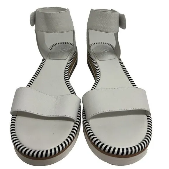 Vince Camuto Mariena White Black Leather Wedge Platform Hook &amp; Loop Sandals 11