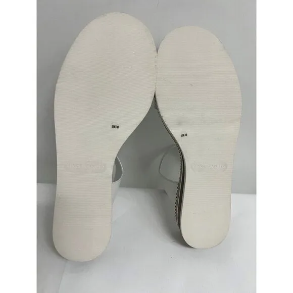 Vince Camuto Mariena White Black Leather Wedge Platform Hook &amp; Loop Sandals 11