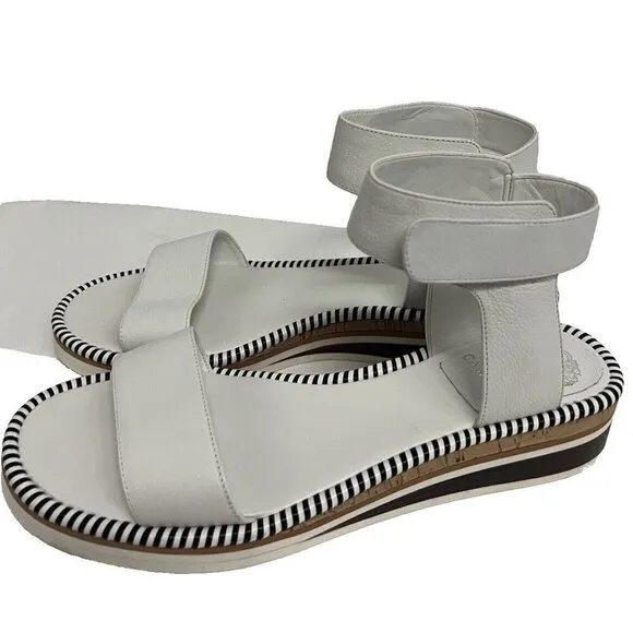 Vince Camuto Mariena White Black Leather Wedge Platform Hook &amp; Loop Sandals 11