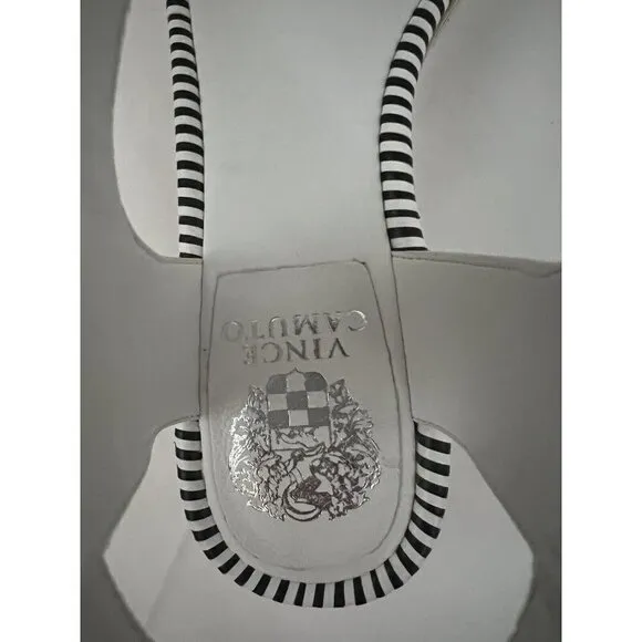 Vince Camuto Mariena White Black Leather Wedge Platform Hook &amp; Loop Sandals 11