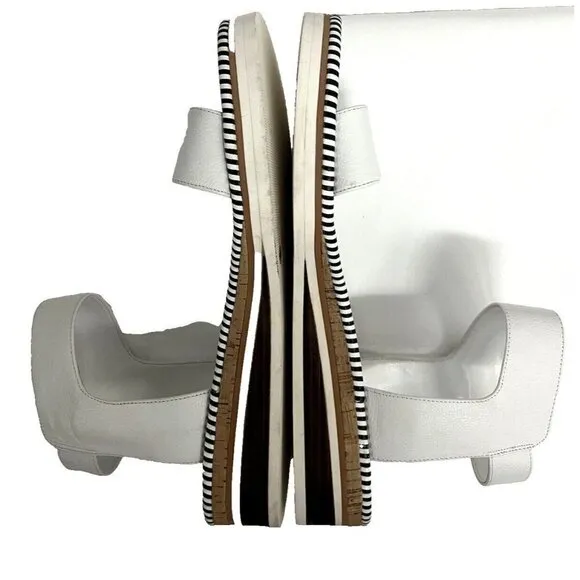 Vince Camuto Mariena White Black Leather Wedge Platform Hook &amp; Loop Sandals 11