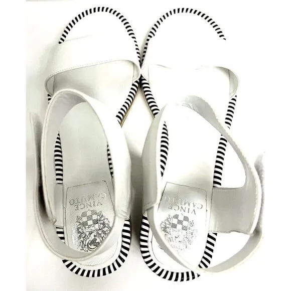 Vince Camuto Mariena White Black Leather Wedge Platform Hook &amp; Loop Sandals 11