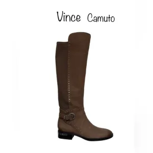 Vince Camuto Paterra studded riding boot-dark brown semi-distressed leather W8
