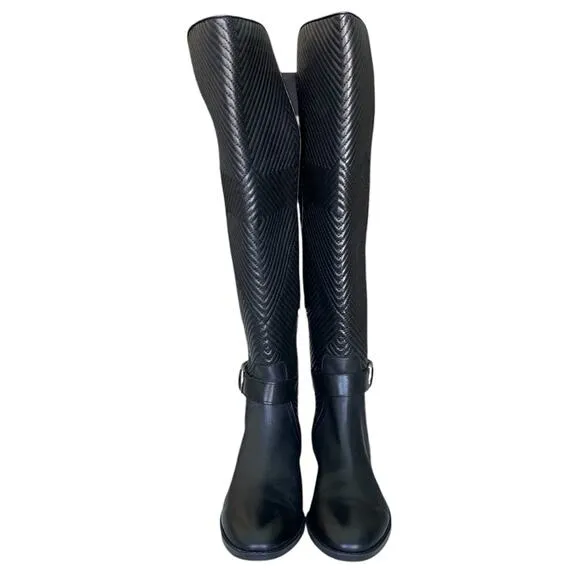 Vince Camuto Pordalia Leather and Stretch Over The Knee Boots Black Size 7.5 M