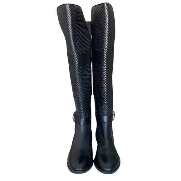 Vince Camuto Pordalia Leather and Stretch Over The Knee Boots Black Size 7.5 M