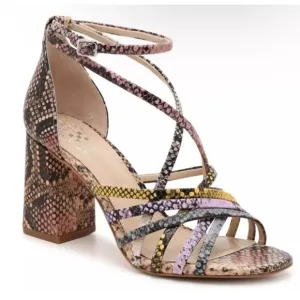 Vince Camuto Winivey Strappy Block Heel Snake Print Sandals Ankle Strap Size  7