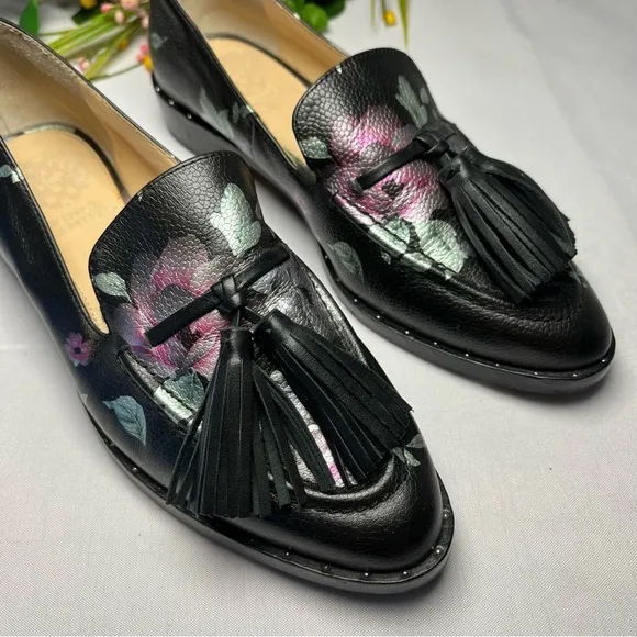 Vince Camuto Womens geralin floral loafers leather with tassels