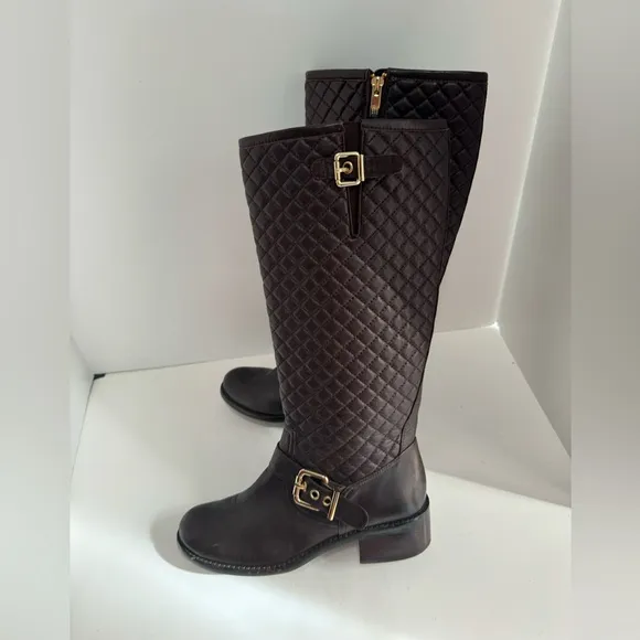 Vince Camuto Womens Wenters Quilted Leather Riding Boots Brown size 8