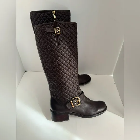 Vince Camuto Womens Wenters Quilted Leather Riding Boots Brown size 8