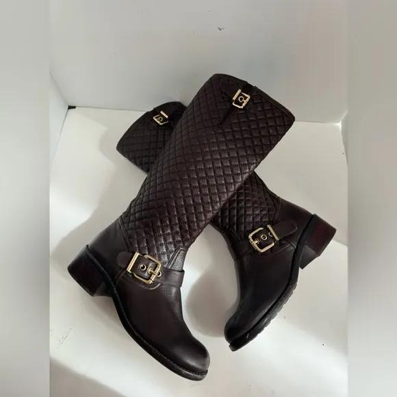 Vince Camuto Womens Wenters Quilted Leather Riding Boots Brown size 8