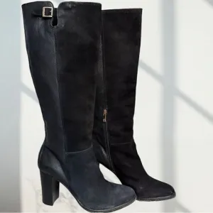Vince Camuto Lanessa Black Heeled Suede and Leather Boots 8.5