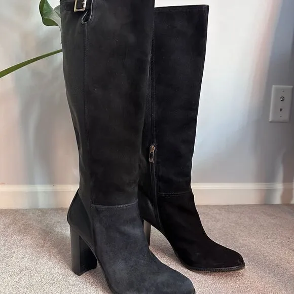 Vince Camuto Lanessa Black Heeled Suede and Leather Boots 8.5