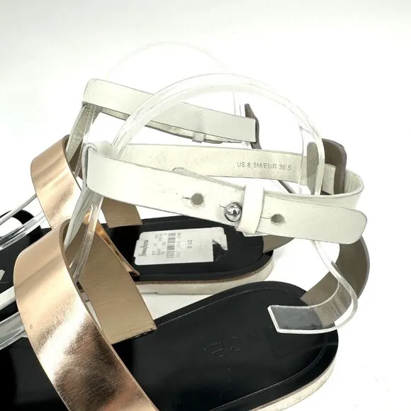 Vince Crete Strappy Leather Gladiator Sandals Bone/Black/Rose Gold Metallic 8.5