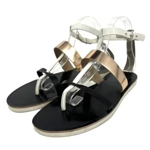 Vince Crete Strappy Leather Gladiator Sandals Bone/Black/Rose Gold Metallic 8.5