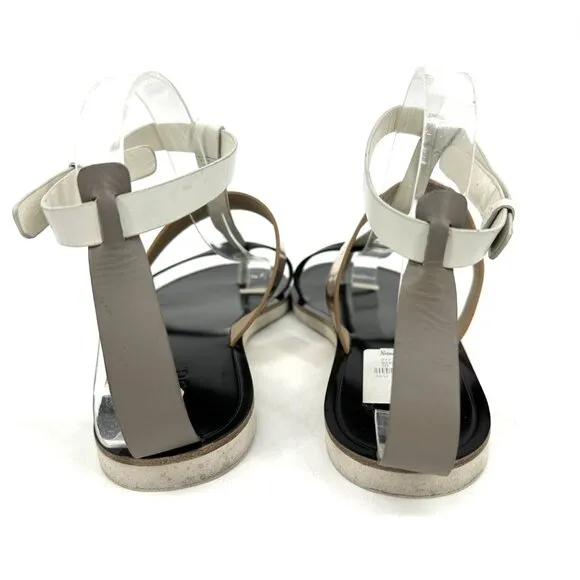 Vince Crete Strappy Leather Gladiator Sandals Bone/Black/Rose Gold Metallic 8.5