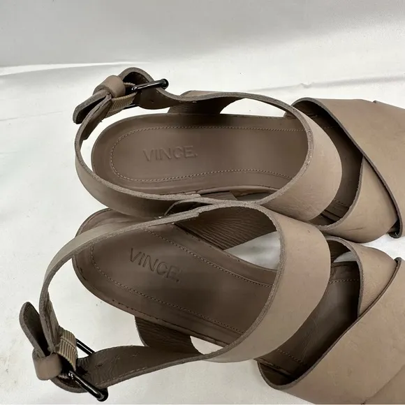 Vince Gwyn Leather Slingback Wooden Wedge Strappy Sandals