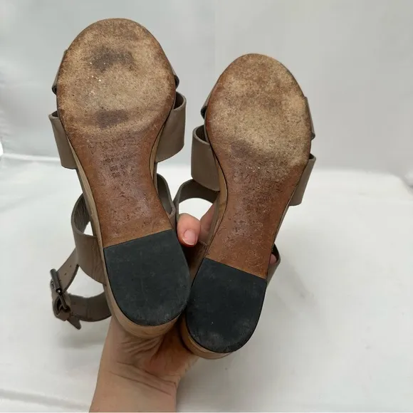 Vince Gwyn Leather Slingback Wooden Wedge Strappy Sandals