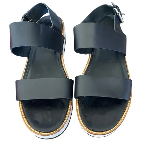 Vince Mana Platform Black White Leather Women's Sandals size 9