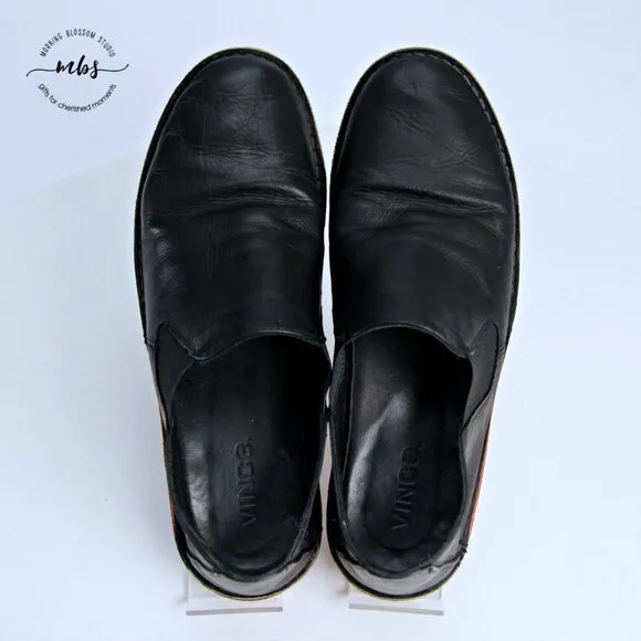 Vince Mia Leather Slip On Loafers Black Women 7.5