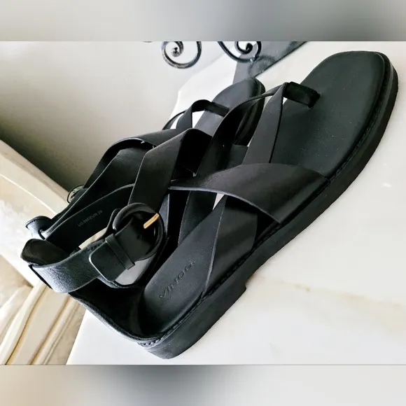 Vince Morris Women's Black Soft Leather Strappy Sandals US 9