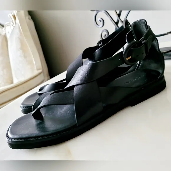 Vince Morris Women's Black Soft Leather Strappy Sandals US 9