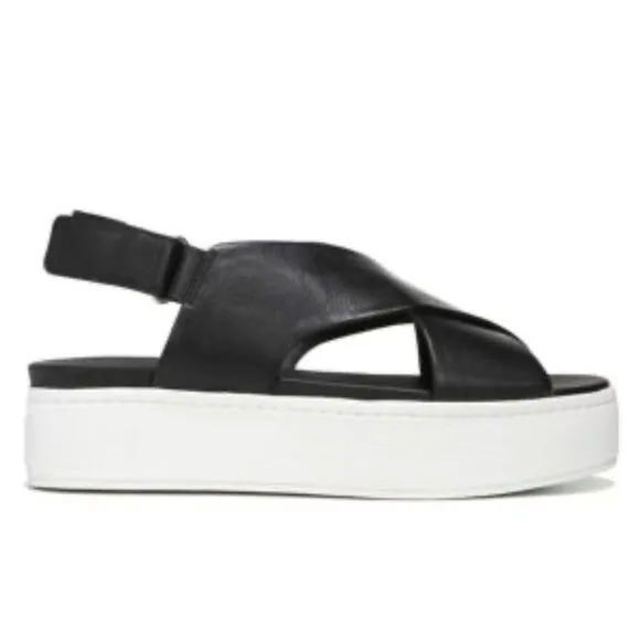 Vince Womens Sandals Weslan Crisscross Leather Platform Comfort Black Leather 8