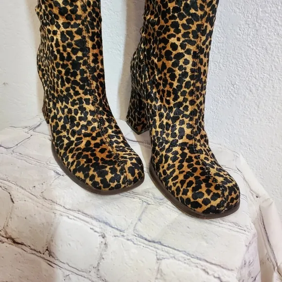 Vintage 90s Leopard Cheetah Stretch Boot Square toe