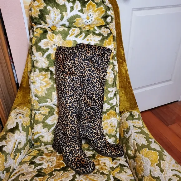 Vintage 90s Leopard Cheetah Stretch Boot Square toe