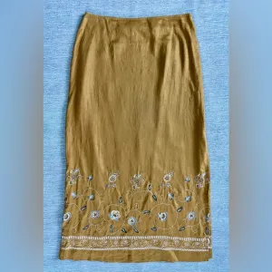 Vintage Ann Taylor 100% Linen Embroidered Maxi Skirt Size 6P
