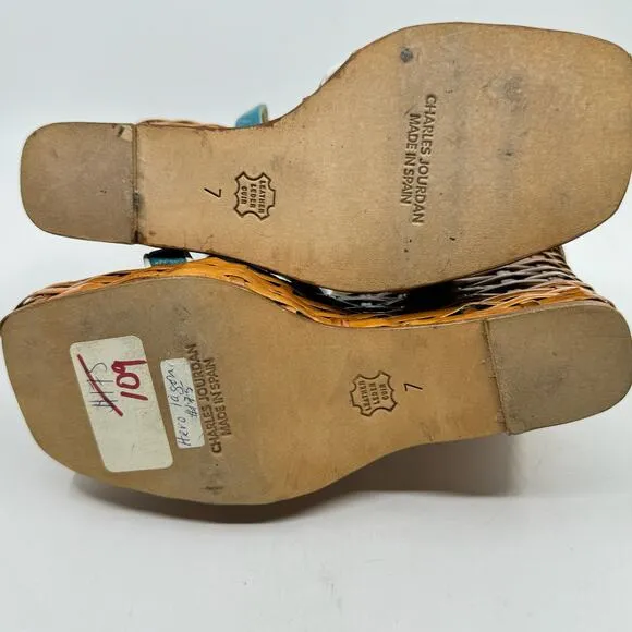 Vintage CHARLES JOURDAN Wicker Platform &quot;Pin-up&quot; Strappy Sandals