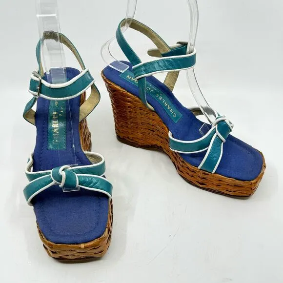 Vintage CHARLES JOURDAN Wicker Platform &quot;Pin-up&quot; Strappy Sandals