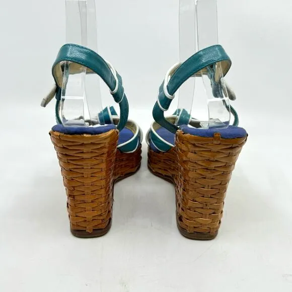 Vintage CHARLES JOURDAN Wicker Platform &quot;Pin-up&quot; Strappy Sandals