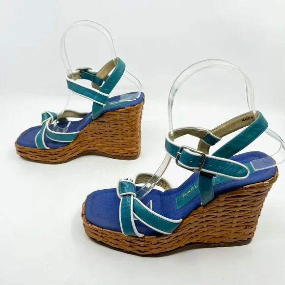 Vintage CHARLES JOURDAN Wicker Platform &quot;Pin-up&quot; Strappy Sandals