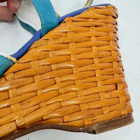 Vintage CHARLES JOURDAN Wicker Platform &quot;Pin-up&quot; Strappy Sandals