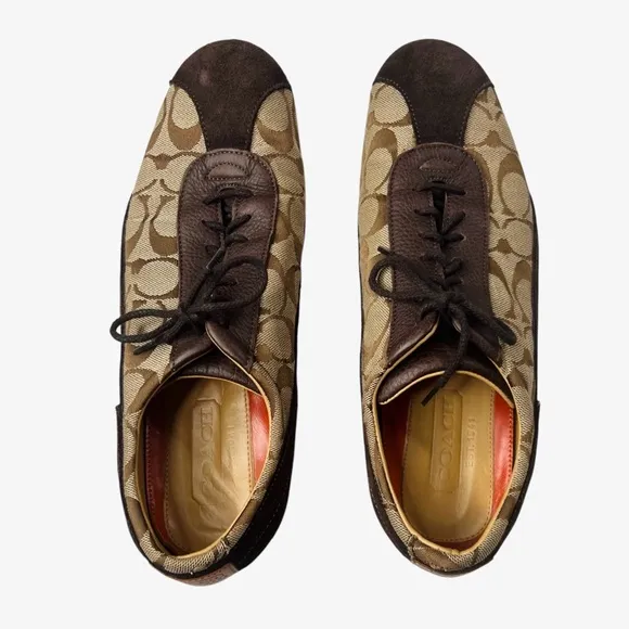 Vintage Coach Signature Jacquard Canvas Suede Sneakers Mens 8D Henley P718 Italy