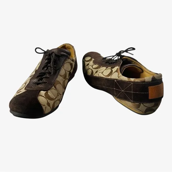 Vintage Coach Signature Jacquard Canvas Suede Sneakers Mens 8D Henley P718 Italy