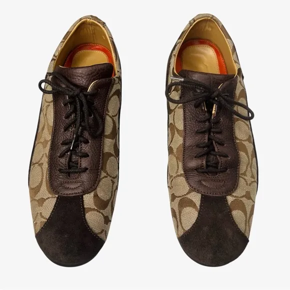 Vintage Coach Signature Jacquard Canvas Suede Sneakers Mens 8D Henley P718 Italy