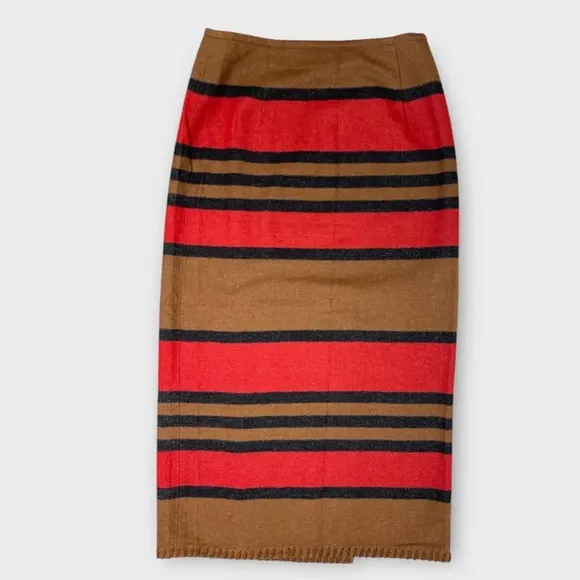 Vintage Country Southwestern Blanket Wrap Long Skirt, size 10. striped tan red