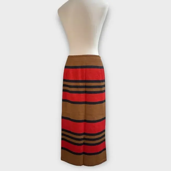 Vintage Country Southwestern Blanket Wrap Long Skirt, size 10. striped tan red