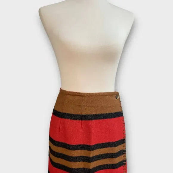 Vintage Country Southwestern Blanket Wrap Long Skirt, size 10. striped tan red