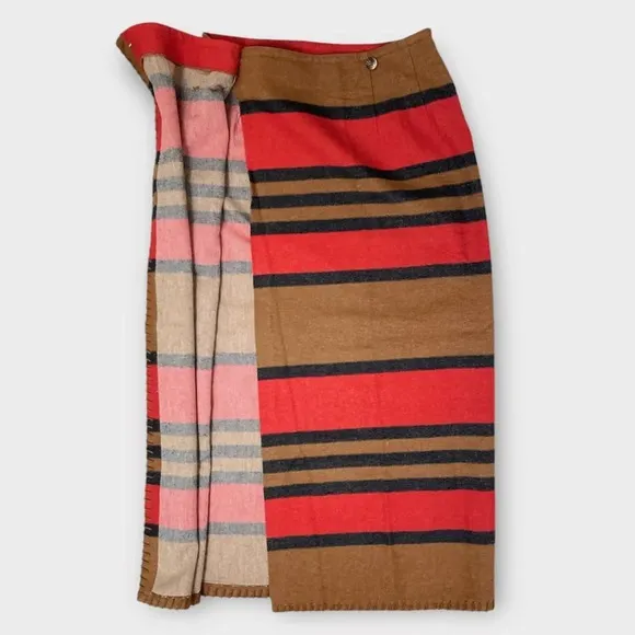 Vintage Country Southwestern Blanket Wrap Long Skirt, size 10. striped tan red