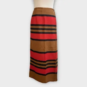 Vintage Country Southwestern Blanket Wrap Long Skirt, size 10. striped tan red