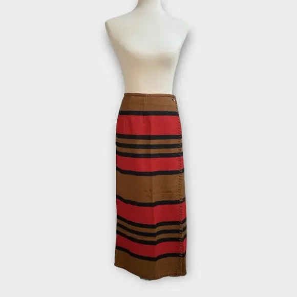 Vintage Country Southwestern Blanket Wrap Long Skirt, size 10. striped tan red