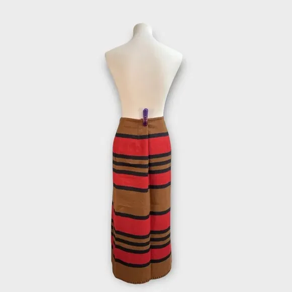 Vintage Country Southwestern Blanket Wrap Long Skirt, size 10. striped tan red