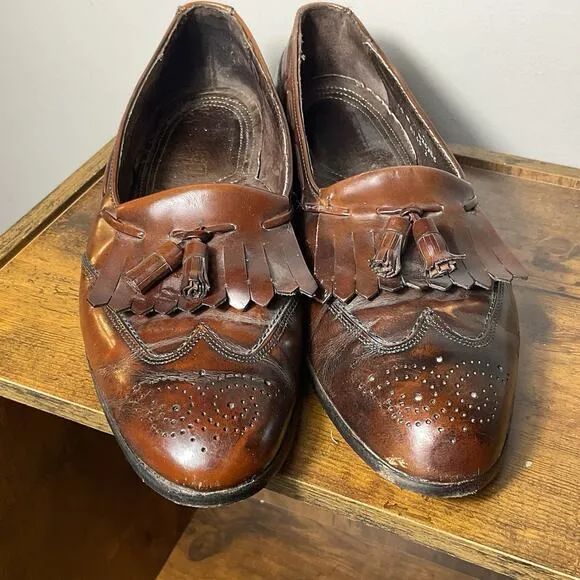 Vintage Dexter Tassel Loafers 10M USA Made Brown Leather Kiltie Wingtip Shoes