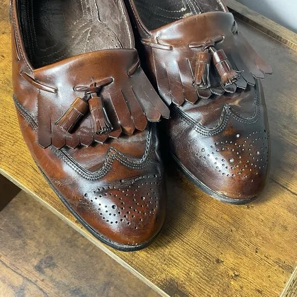 Vintage Dexter Tassel Loafers 10M USA Made Brown Leather Kiltie Wingtip Shoes