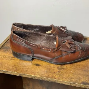 Vintage Dexter Tassel Loafers 10M USA Made Brown Leather Kiltie Wingtip Shoes