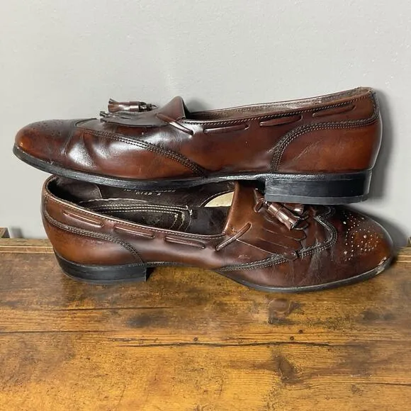 Vintage Dexter Tassel Loafers 10M USA Made Brown Leather Kiltie Wingtip Shoes