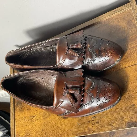 Vintage Dexter Tassel Loafers 10M USA Made Brown Leather Kiltie Wingtip Shoes